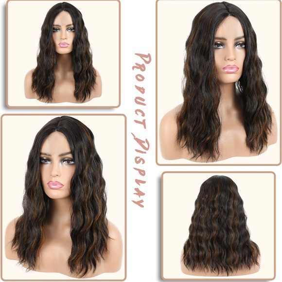 Middle Part Lace Front Wig Shoulder Length Wavy Synthetic Natural Brown 16” NEW - Picture 2 of 12
